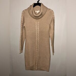Banana Republic Dress - tan cable knit turtleneck sweater dress